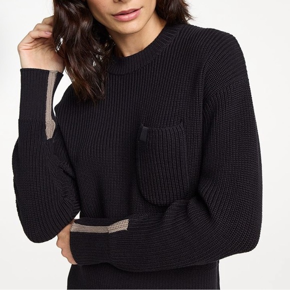 FLX Women’s Black Crewneck Ribbed Sweater Patch Pocket Sz M Classic Grunge - Picture 3 of 11